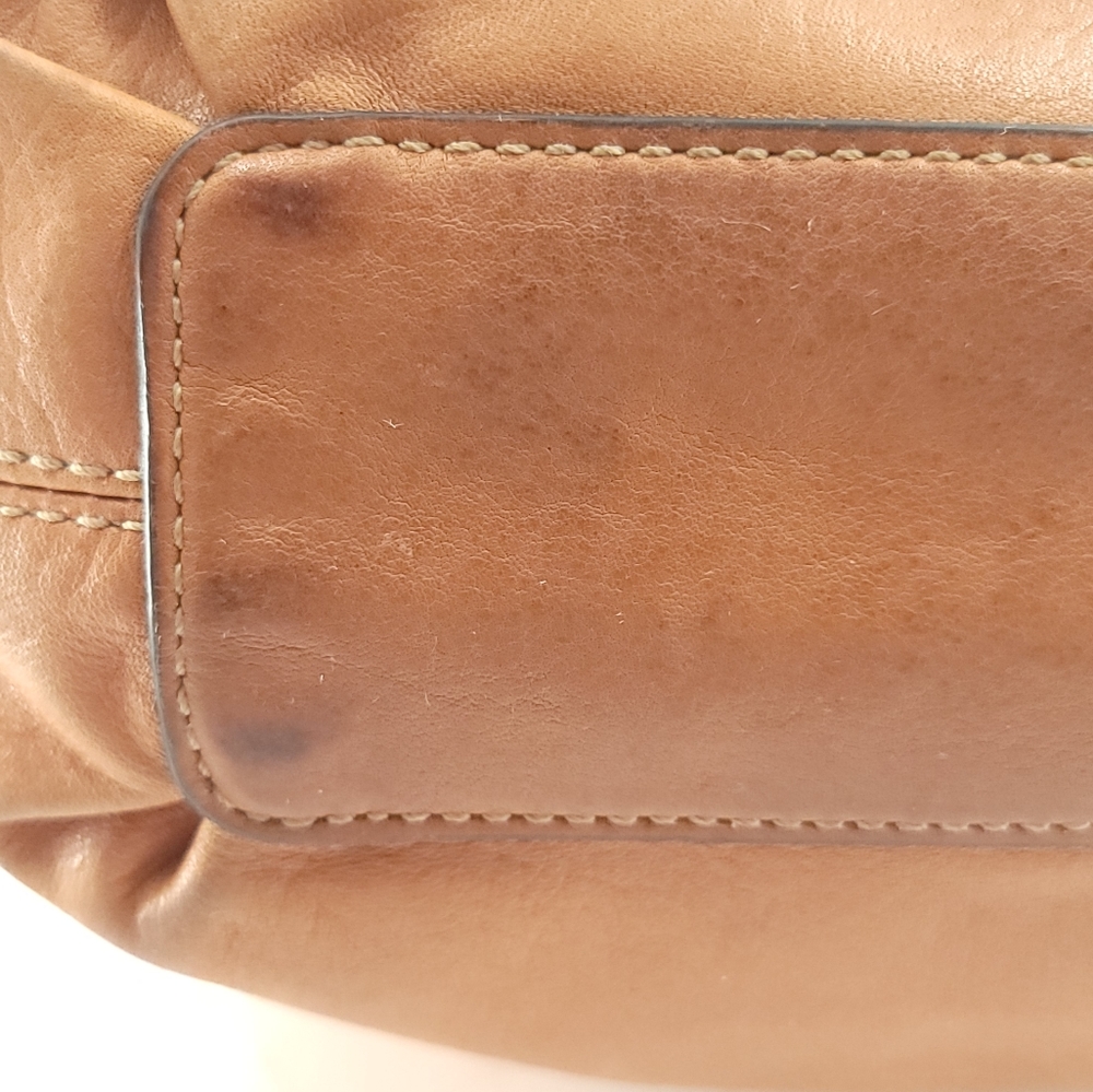 Fossil Shoulder Handbag Tan Leather Distressed Floppy - Picture 7 of 16